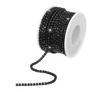 QUARKZMAN 10 Yard 3mm Cristal Strass Diamant Ferme Chaîne Garniture Parage Griffe Tasse Chaîne pour Couture, Artisanat, DIY Bijoux Mariage Décorations Noir Gemmes Noir Base
