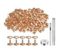 QUARKZMAN 100 Ensembles de Rivets en Cuir 12 x 12 mm, Attaches à Double Capuchon en Métal, Attaches Pression, avec 3 Outils de Pose, pour la Réparation d'Artisanat en Cuir, Ton Doré Clair