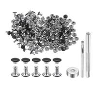 QUARKZMAN 100 Ensembles de Rivets en Cuir 6 mm x 6 mm, Boutons-Pression à Double Capuchon en Métal, Attaches Rapides avec 3 Outils de Pose, Rivet à Frapper pour Réparation en Cuir, Noir Mat