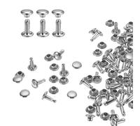 QUARKZMAN 100 Ensembles de Rivets en Cuir à Double Tête, 6X8mm Rivets Ronds Tubulaires Métal pour Fabrication Cuir Ceinture en Tissu, Rivet à Frapper Réparation Décoration de Sacs, Argenté