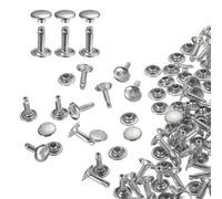 QUARKZMAN 100 Ensembles de Rivets en Cuir à Double Tête, 9X12mm Rivets Ronds Tubulaires Métal pour Fabrication Cuir Ceinture en Tissu, Rivet à Frapper Réparation Décoration de Sacs, Argenté