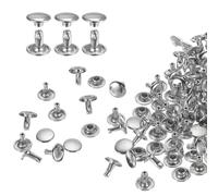QUARKZMAN 100 Ensembles de Rivets en Cuir à Double Tête, 9X8mm Rivets Ronds Tubulaires Métal pour Fabrication Cuir Ceinture en Tissu, Rivet à Frapper Réparation Décoration de Sacs, Argenté