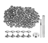 QUARKZMAN 100 Ensembles Rivets en Cuir 8 x 12 mm Ton Argenté | Attaches à Double Capuchon en Métal, Attaches Pression, avec 3 Outils de Pose, pour Projets d'Artisanat en Cuir