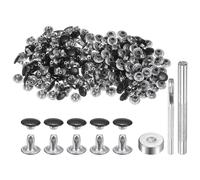 QUARKZMAN 100 Ensembles Rivets en Cuir 8mm x 6mm, Boutons-Pression à Double Capuchon Métal, Attaches Rapides et 3 Outils de Pose, Rivet à Frapper pour Réparation Maroquinerie, Noir Brillant