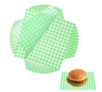 QUARKZMAN 100 Feuilles De Papier Ciré Pour Aliments, 18 x 18 cm/7 x 7 Inch Papier Anti-Graisse À Carreaux, Doublures Carrées Pour Paniers À Sandwich Hamburger Pain, Vert