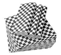 QUARKZMAN 100 Feuilles de Papier Ciré pour Aliments, 22 x 22 cm Feuilles de Papier d'Emballage, Doublures de Panier Alimentaire à Carreaux, Noir
