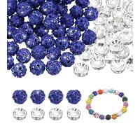 QUARKZMAN 100 Pcs 10mm Strass & Perles De Séparation Pour Création De Bijoux, Design Boule Disco Étincelante Cristal Argente Assortiment De Pierres En Vrac Pour Stylos Bracelet, Bleu Foncé