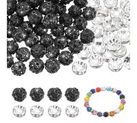 QUARKZMAN 100 Pcs 10mm Strass & Perles D'Espacement Pour Création De Bijoux, Design Disco Ball Étincelant Cristal Argile Gemmes Assorties En Vrac Pour Stylos Bracelet Collier, Noir
