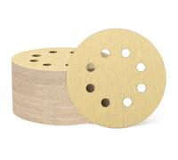 QUARKZMAN 100 Pcs 125mm 5 Pouce Disques de Ponçage 8 Trous 120 Grain Papier Abrasif crochet Pads pour Ponceuse Orbitale pour Travail du Bois Automobile Métal, Gold