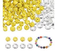QUARKZMAN 100 Pcs 6mm Strass Et Perles D'Espacement Pour Création De Gemmex, Design De Boule Disco Étincelante Cristal Argile Gemmes Assorties En Vrac Pour Stylos Bracelet, Jaune Citron