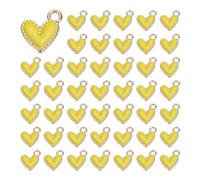 QUARKZMAN 100 Pcs Charmes Alliage Coeur Émaillé, Pendentifs Cœur Valentine Bijoux Amour Fabrication Charm Pour DIY Collier Bracelet Boucles D'oreilles Porte-clés, Jaune