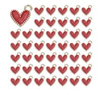 QUARKZMAN 100 Pcs Charmes Alliage Émail Coeur, Pendentifs Coeur Amour Bijoux Fabrication Charme Pour DIY Collier Bracelet Boucles D'Oreilles Porte-Clés, Red