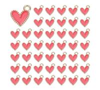 QUARKZMAN 100 Pcs Charmes En Alliage Émaillé En Forme De Cœur, Pendants Cœur Bijoux D'Amour Pour DIY Collier Bracelet Boucles D'Oreilles Porte-Clés, Rouge Rose