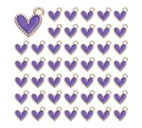QUARKZMAN 100 Pcs Charmes En Alliage En Forme De Coeur Émaillé, Pendentifs Coeur Bijoux D'Amour Pour DIY Collier Bracelet Boucles D'Oreilles Porte-Clés, Purple