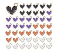 QUARKZMAN 100 Pcs Charmes En Alliage En Forme De Coeur Émaillé, Pendentifs Coeur Pour Bijoux D'Amour DIY Pour Colliers Bracelets Boucles D'Oreilles Porte-Clés, Noir/Blanc/Violet/Orange