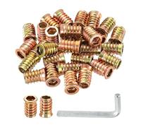 QUARKZMAN 100 Pcs Insert Fileté Pour Bois, 3/8" - 16 Goujons Filetés En Acier Au Carbone À Entraînement Hexagonal Connecteur De Fixation Avec Clé Hexagonale Longueur 25mm Pour Maison, Or