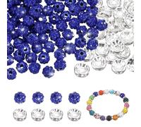 QUARKZMAN 100 Pcs Perles À Strass 6mm Et Perles De Séparation Pour Fabrication De Bijoux, Design Boule Disco Étincelante Cristal Argente Assortiment De Gemmes En Vrac Pour Stylos, Bleu Foncé