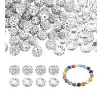 QUARKZMAN 100 Pcs Perles En Strass 10mm Et Perles De Séparation Pour La Création De Gemmex, Design Boule Disco Étincelante Cristal Argente Assortiment De Pierres En Vrac Pour Stylos, Blanc