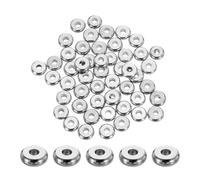 QUARKZMAN 100 Pcs Perles Espaceurs En Acier Inoxydable, 6mm Perles Plates Rondes Métal Heishi Perles Longue Durée Rondelles Espaceurs Pour Bracelet Collier Fabrication De Bijoux, Argent