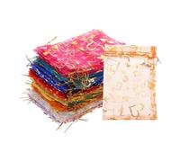 QUARKZMAN 100 Pcs Sacs en Organza Imprimés Cœur 4x6 Pouces, 10 Couleurs Sacs en Organza Transparents Cœur avec Cordon pour Bonbons Bijoux Fête Mariage Cadeau Favoris