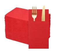 QUARKZMAN 100 Pcs Serviettes En Papier Jetables Avec Poches Intégrées Pour Couverts, Serviettes De Table Pour Couteaux Et Fourchettes, Essuie-Mains Pour Mariage Rouge