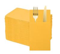 QUARKZMAN 100 Pcs Serviettes Jetables En Fibre De Lin Avec Poches Intégrées Pour Couverts, Serviettes En Papier Pour Couteaux Et Fourchettes, Essuie-Mains Pour Mariage Jaune