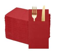QUARKZMAN 100 Pcs Serviettes Jetables En Lin Avec Poches Intégrées Pour Couverts, Serviettes En Papier Pour Couteaux Et Fourchettes, Essuie-Mains Pour Mariage Rouge Foncé