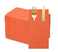 QUARKZMAN 100 Pcs Serviettes Jetables En Lin Avec Poches Intégrées Pour Couverts, Serviettes En Papier Pour Couteaux Et Fourchettes, Essuie-Mains Pour Mariage Orange Vif