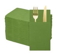 QUARKZMAN 100 Pcs Serviettes Jetables En Lin Avec Poches Intégrées Pour Couverts, Serviettes En Papier Pour Couteau Et Fourchette, Essuie-Mains Pour Mariage Party Olive Green