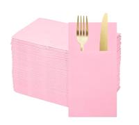 QUARKZMAN 100 Pcs Serviettes Jetables En Lin Avec Poches Intégrées Pour Couverts, Serviettes En Papier Pour Couteaux Et Fourchettes, Essuie-Mains Pour Mariage Et Fêtes Rose Clair