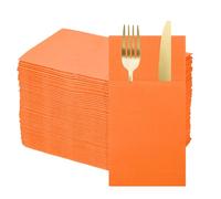 QUARKZMAN 100 Pcs Serviettes Jetables En Lin Avec Poches Intégrées Pour Couverts, Serviettes En Papier Pour Couteaux Et Fourchettes, Essuie-Mains Pour Mariage Orange