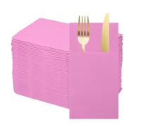 QUARKZMAN 100 Pcs Serviettes Jetables En Lin Avec Poches Intégrées Pour Couverts, Serviettes En Papier Pour Couteaux Et Fourchettes, Essuie-Mains Pour Mariage Rose