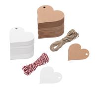 QUARKZMAN 100 Pièces Étiquettes en Papier Kraft Étiquettes Blanches Étiquettes Cadeaux, Cartes Coeur avec 10 Mètres de Ficelle de Jute Rouge pour Emballage de cadeau