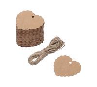 QUARKZMAN 100 Pièces Étiquettes en Papier Kraft Étiquettes Cadeaux, Cartes Coeur Ondulées avec 10 Mètres de Ficelle de Jute pour Emballage de cadeau