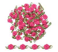 QUARKZMAN 100 Pièces Mini Roses en Satin, 1.2cm Satin Ruban Rosettes, Mini Rose en Ruban, Petites Roses, Appliques de Fleurs pour Decoration de Mariage, Couture, Rose Fuchsia