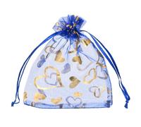 QUARKZMAN 100 Pièces Sachets Pochettes, 10cm x 12cm Sacs en Organza en Mousseline Cœur avec Cordon pour Mariage, Noël, Anniversaire, Bijoux, Cadeaux, Bonbons, Marquage à Chaud Bleu Saphir