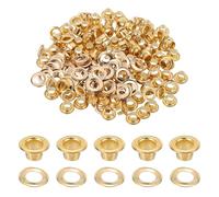 QUARKZMAN 100 Sets Oeillets, 3mm Oeillets En Laiton Auto-Freinés Avec Rondelles Pour Ceintures, Chaussures, Vêtements, Noyaux De Perles, Projet DIY, Ton Or