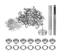 QUARKZMAN 100Ensemble Œillets Métal Cuivre 4mm avec Poinçon Creux Argent | Kit de Œillets en Cuivre avec Outil de Pose pour Vêtements en Cuir, Tissu et Ceintures, Réparation de Toile, Bâche