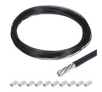 QUARKZMAN 100Ft(30M) Fil Corde 304 Inox Acier Câble 3/64"(1mm) Alcoolyle Enduit avec 10pcs Aluminium Manchons pour Suspendu, Cordes Linge, Levage Noir