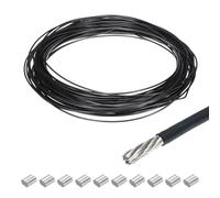 QUARKZMAN 100Ft(30M) Fil Corde 304 Inox Acier Câble 5/64"(2mm) Alcoolyle Enduit avec 10pcs Aluminium Manchons pour Suspendu, Cordes Linge, Levage Noir