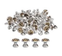 QUARKZMAN 100pcs Argent Jaune Strass Rivets, 8mm/0.31" Maroquinerie Rivets Cristal Rivets Métal Double Capuchon Strass Goujon Rivets Clou pour DIY Cuir Fabrication Sac Main Vêtements