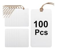 QUARKZMAN 100Pcs Étiquettes d'expédition en plastique transparent, 3.5" x 2" Étiquettes d'étiquetage imperméables naturels à suspendre perforées avec fil, cadeau, bagage, garage, inventaire
