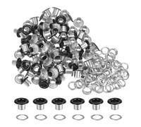 QUARKZMAN 100Pcs Œillets de 1/5 Pouce (5 mm) avec Rondelles en Métal pour Chaussures, Cuir, Perles, Toile, Étiquettes, Couleur Noire