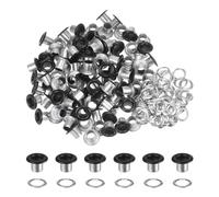 QUARKZMAN 100Pcs Œillets de 1/5 Pouce (5mm) avec Rondelles en Métal pour Chaussures, Cuir, Perles, Étiquettes en Toile, Couleur Noir Mat