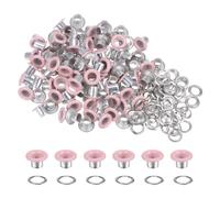 QUARKZMAN 100Pcs Œillets de 1/5 Pouce (5mm) avec Rondelles en Métal pour Chaussures, Cuir, Perles, Toile, Étiquettes - Rose
