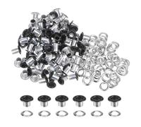 QUARKZMAN 100Pcs Œillets de 4mm avec Rondelles en Métal Auto-Perforants pour Chaussures, Cuir, Perles, Étiquettes en Toile, Couleur Noir Mat