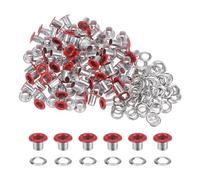 QUARKZMAN 100Pcs Œillets de 4mm avec Rondelles en Métal pour Chaussures, Cuir, Perles, Étiquettes en Toile, Couleur Rouge