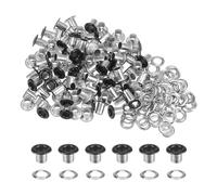 QUARKZMAN 100Pcs Œillets de 4mm avec Rondelles en Métal pour Chaussures, Cuir, Perles, Étiquettes en Toile, Couleur Noire