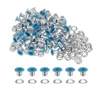 QUARKZMAN 100Pcs Œillets de 4mm avec Rondelles en Métal pour Chaussures, Cuir, Perles, Étiquettes en Toile, Bleu