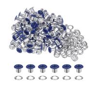 QUARKZMAN 100Pcs Œillets de 4mm avec Rondelles en Métal pour Chaussures en Cuir, Perles, Étiquettes en Toile, Couleur Bleu Foncé